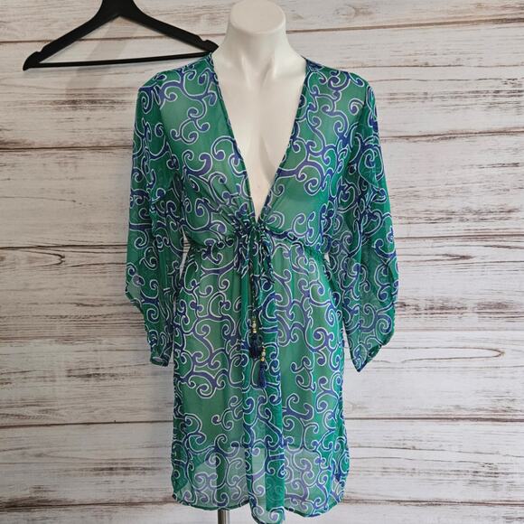 Tommy Bahama Green and Blue Printed Sheer Swim Coverup sz S - Picture 1 of 6